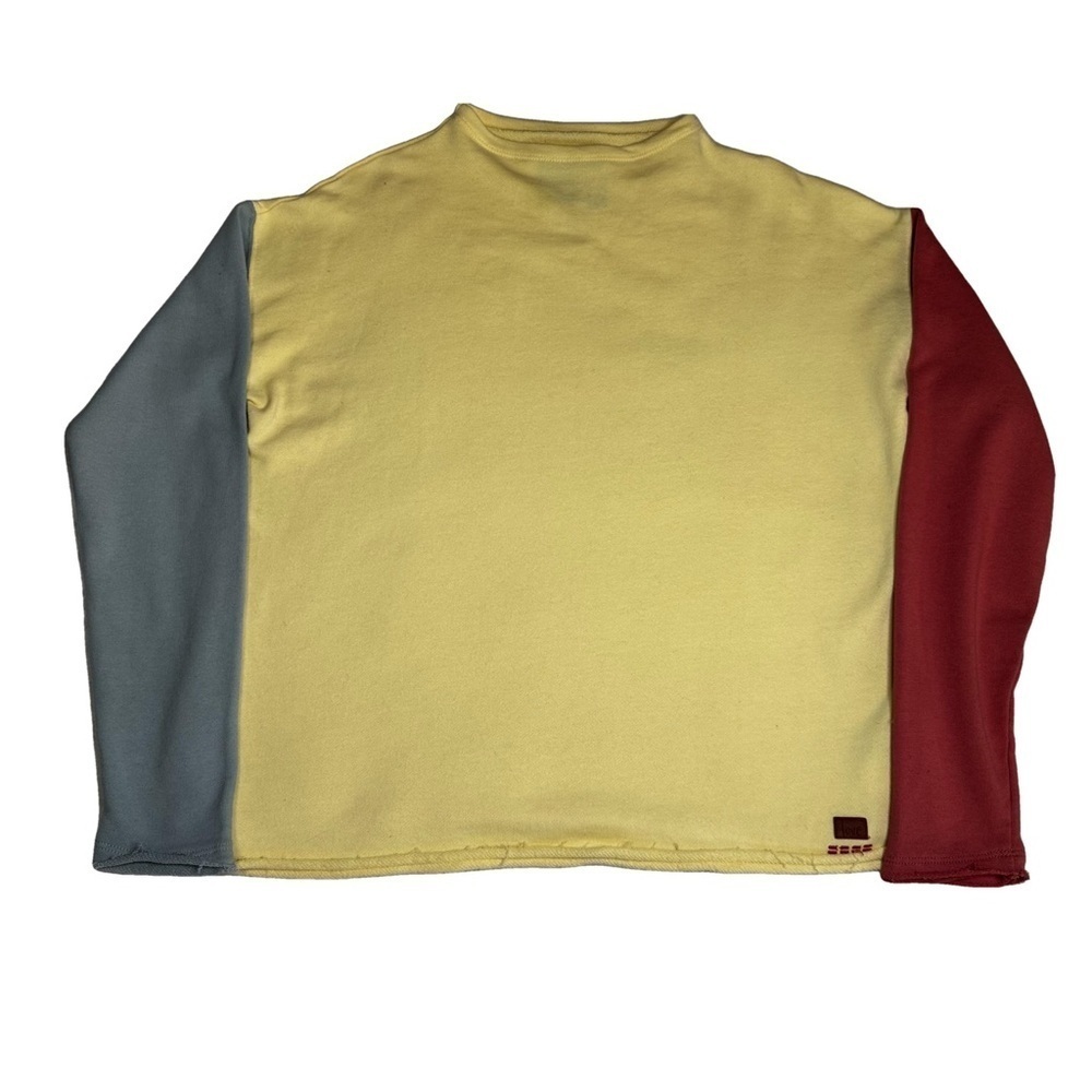 Peace Love World Yellow Tri Color Colorblock Sweatshirt Shirt Top Raw Edge XXS